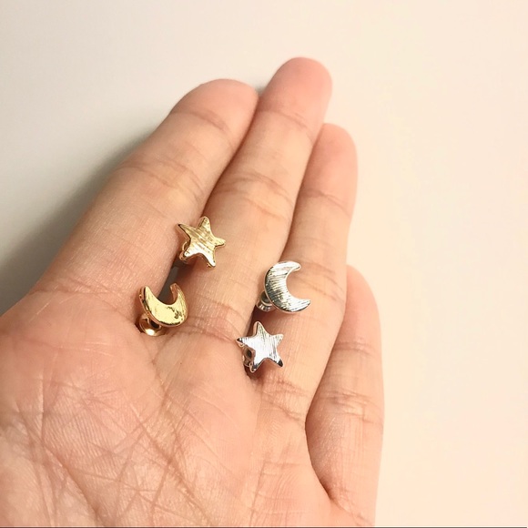 “Celestial Duo” Moon Star Stud Simple Cute Earring - Picture 7 of 8